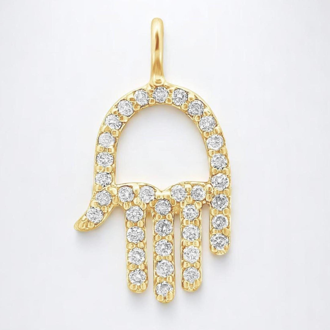Hamsa Hand Natural Diamond Charm Pendant: 14k Solid Gold Everyday Protection Jewelry, Minimalist Necklace, Certified Jewelry, Ready To Ship