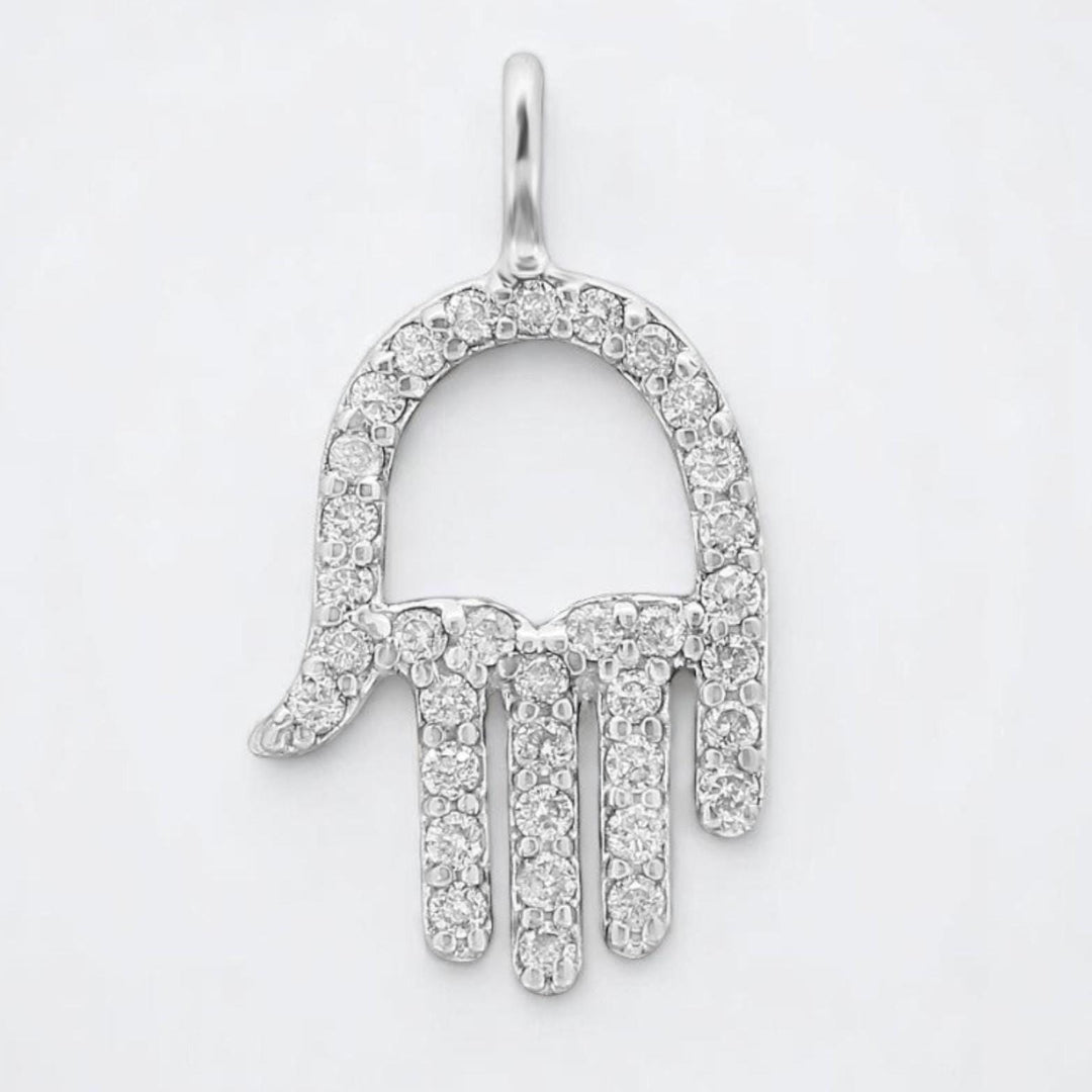 Hamsa Hand Diamond Charm Pendant, 14k Solid Gold, Natural Diamonds, Everyday Protection Bracelet, Minimalist Necklace, Stackable Jewelry