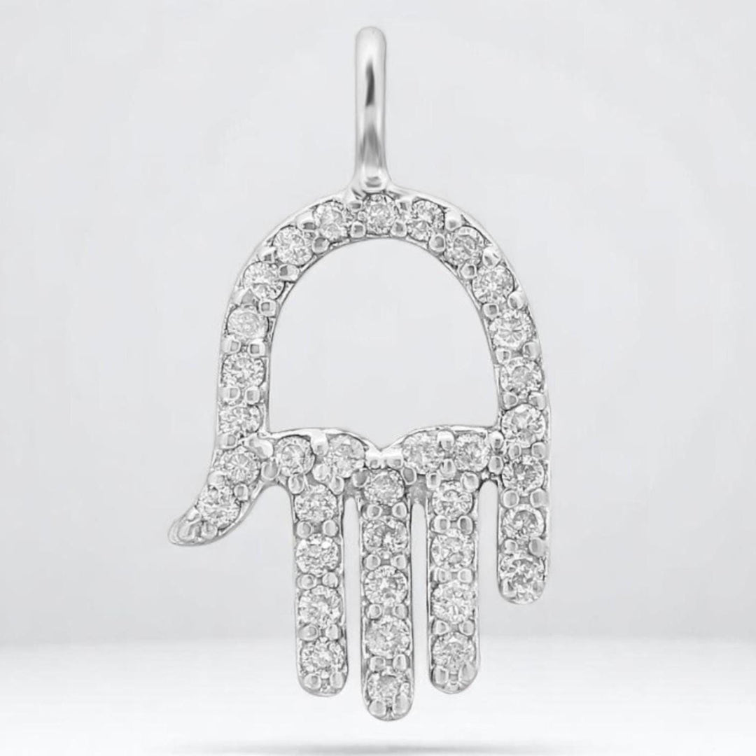 Hamsa Hand Diamond Charm Pendant, 14k Solid Gold, Natural Diamonds, Everyday Protection Bracelet, Minimalist Necklace, Stackable Jewelry