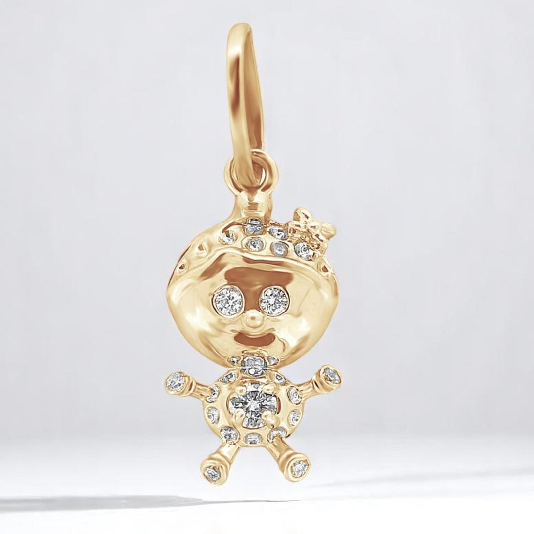 Teddy Diamond Charm Pendant, 14k Solid Gold, Natural Diamonds, Everyday Stackable Jewelry, Minimalist Necklace