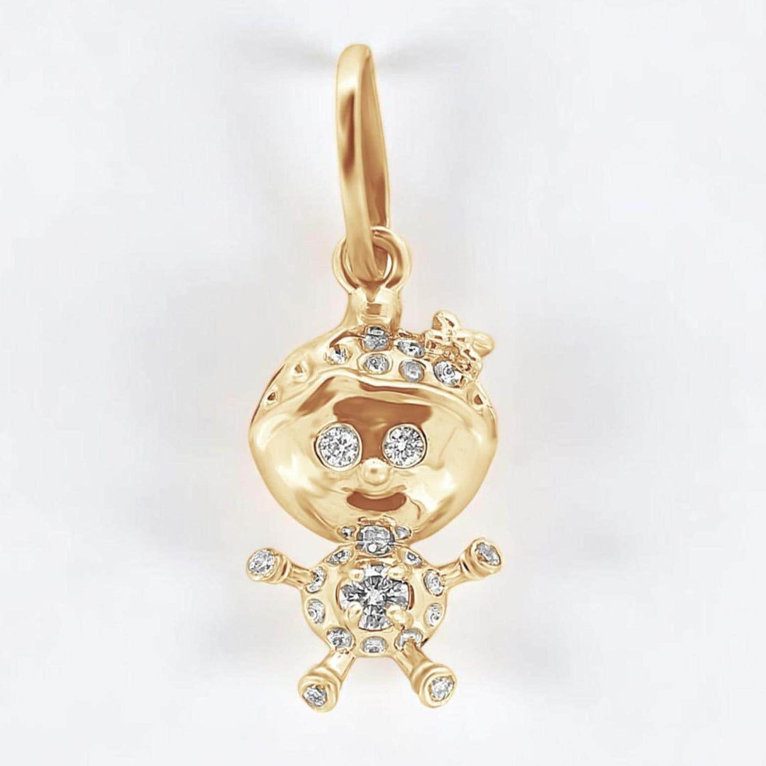 Teddy Diamond Charm Pendant, 14k Solid Gold, Natural Diamonds, Everyday Stackable Jewelry, Minimalist Necklace