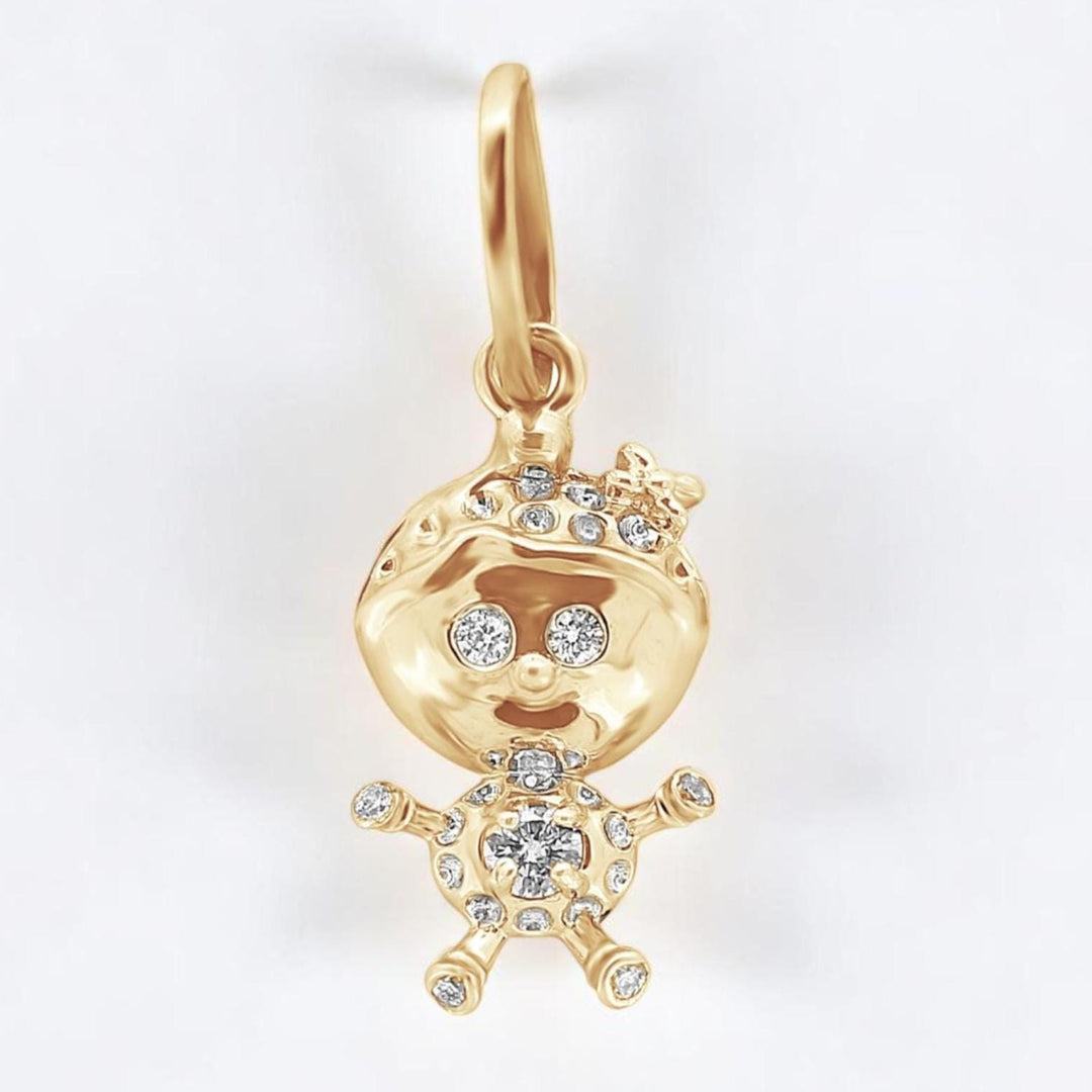 Teddy Diamond Charm Pendant, 14k Solid Gold, Natural Diamonds, Everyday Stackable Jewelry, Minimalist Necklace