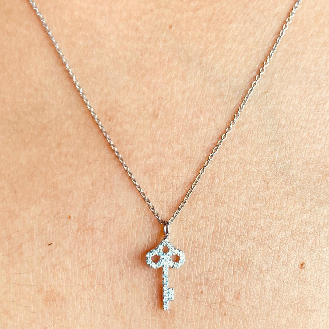 Key Natural Diamond Stacking Charm: 14k Solid Gold Minimalistic Necklace, Certified Jewelry, Ready To Ship