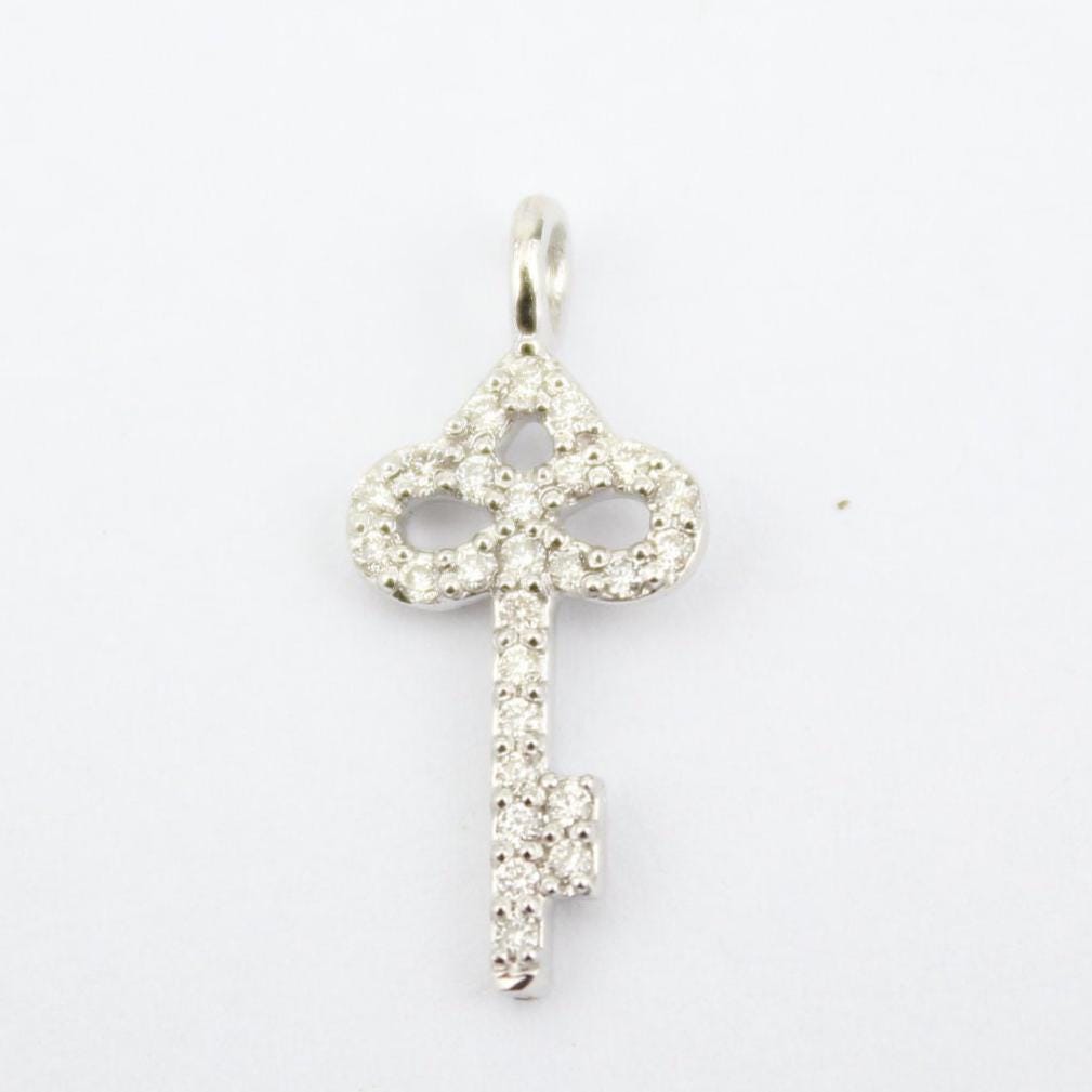 Key Natural Diamond Stacking Charm: 14k Solid Gold Minimalistic Necklace, Certified Jewelry, Ready To Ship