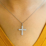 Load image into Gallery viewer, Diamond Cross Pendant, 14k Solid Gold, Natural Diamonds, Religious Charm With Adjustable Chain,  Minimalist Everyday Jewelry
