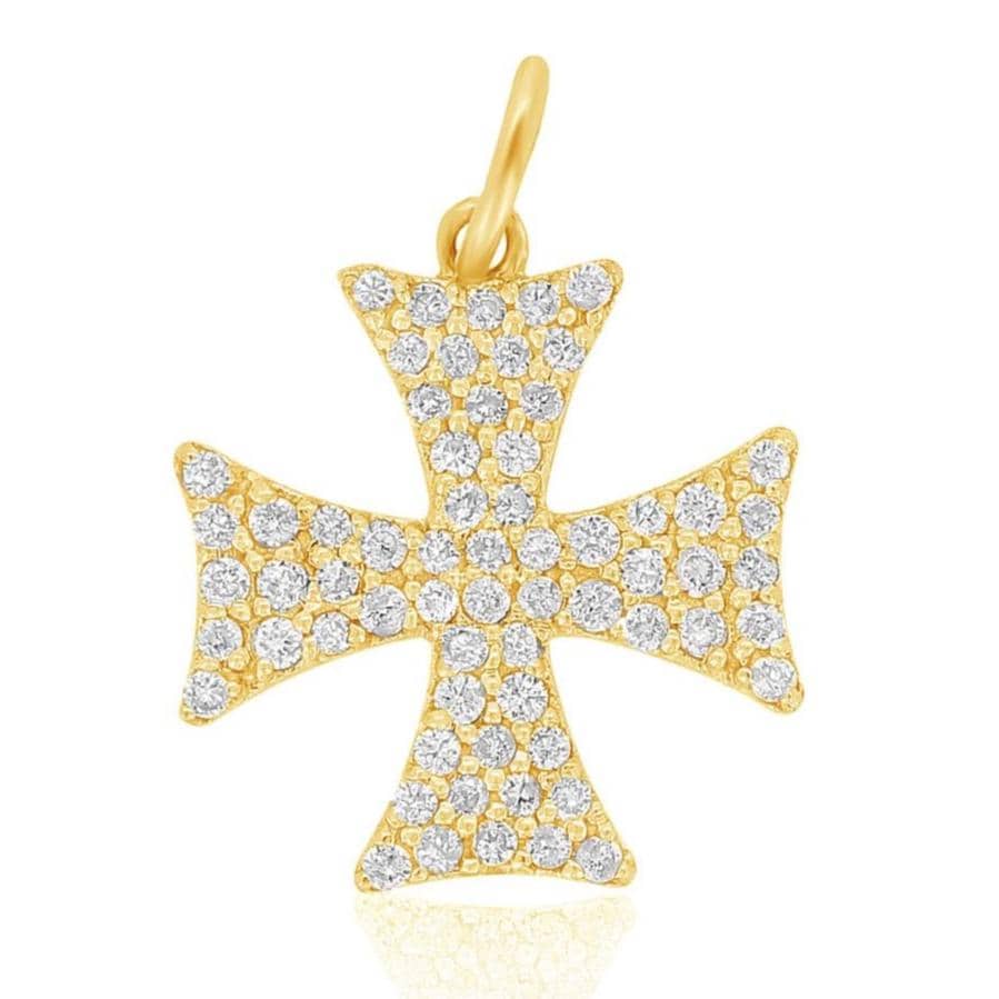 Diamond Cross Pendant, 14k Solid Gold, Natural Diamonds, Crusader Cross Necklace With Adjustable Chain, Everyday Minimalist Jewelry