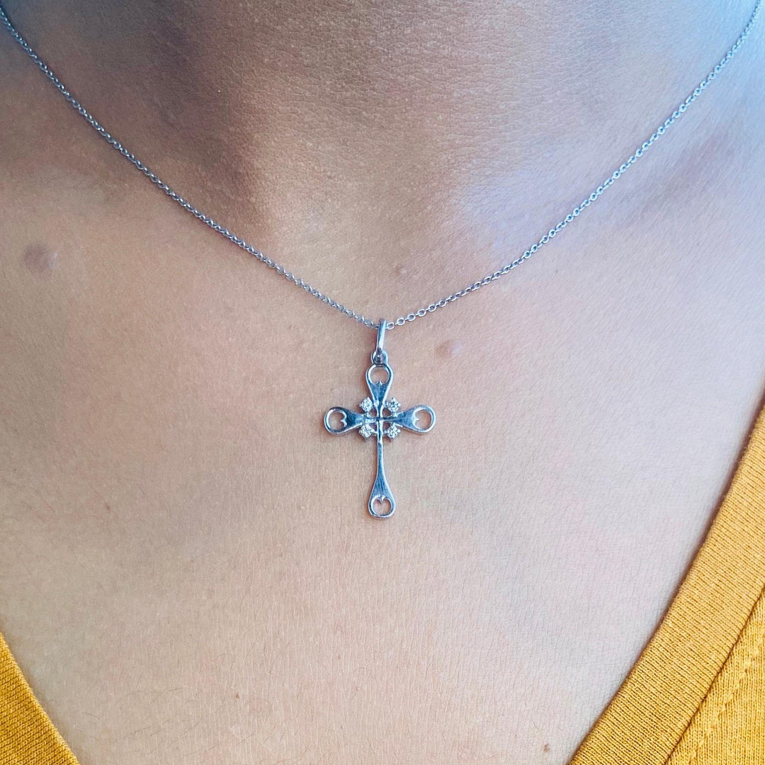 Diamond Cluster Cross Pendant, 14k Solid Gold, Natural Diamonds, Bottle Opener Necklace With Adjustable Chain, Everyday Minimalist Jewelry