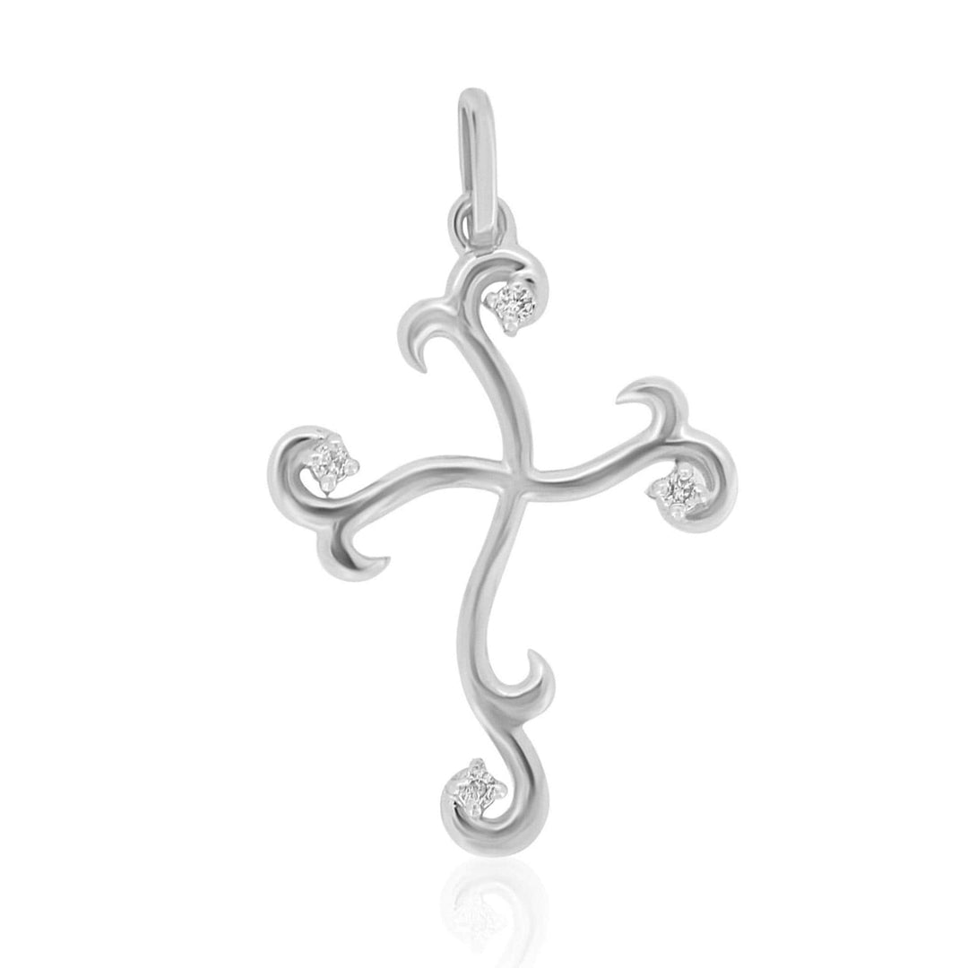 Diamond Cross Pendant, 14k Solid Gold, Natural Diamonds, Scroll Cross Necklace With Adjustable Chain, Everyday Minimalist Jewelry