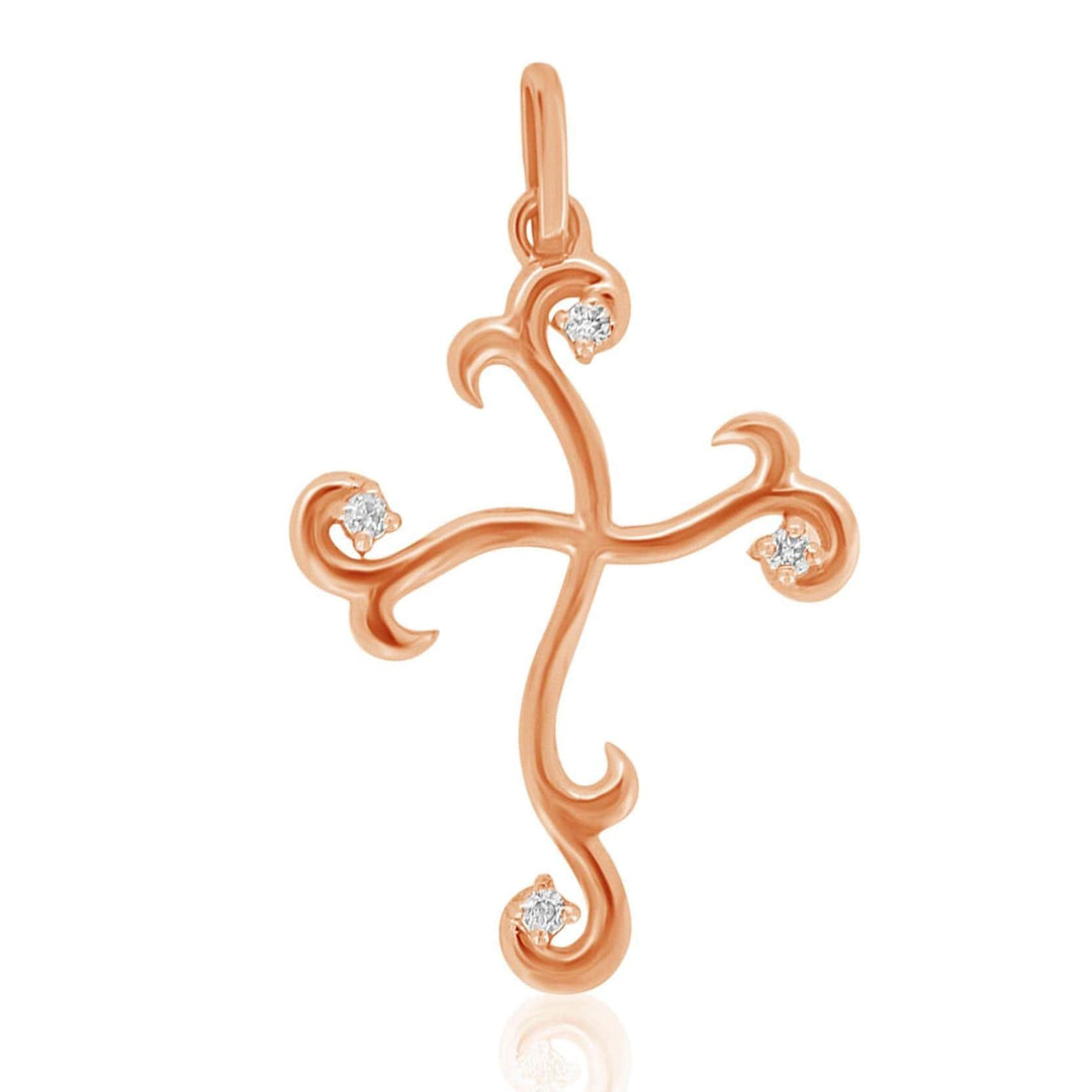 Diamond Cross Pendant, 14k Solid Gold, Natural Diamonds, Scroll Cross Necklace With Adjustable Chain, Everyday Minimalist Jewelry