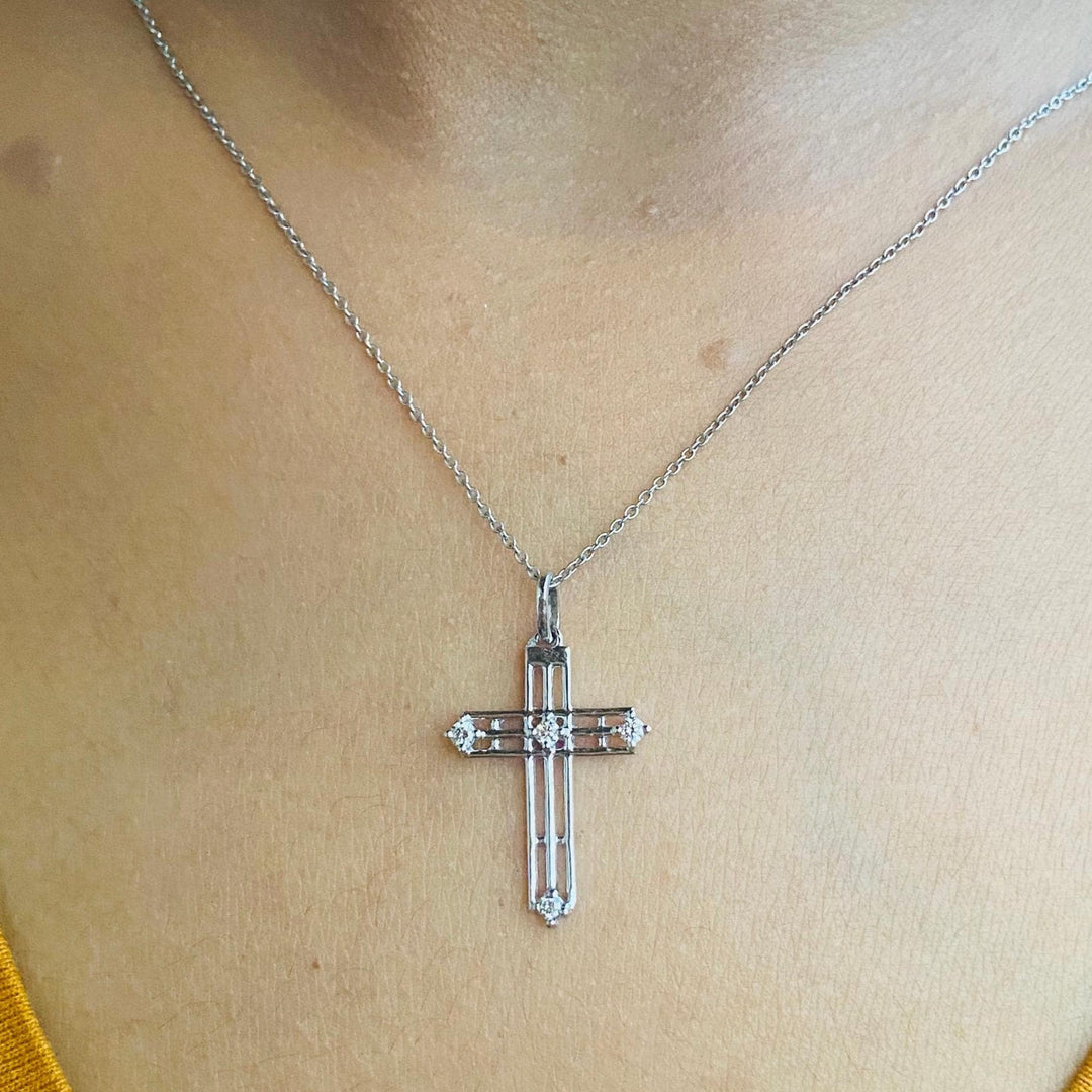 Diamond Cross Pendant, 14k Solid Gold, Natural Diamonds, Faith Necklace With Adjustable Chain, Everyday Minimalist Jewelry