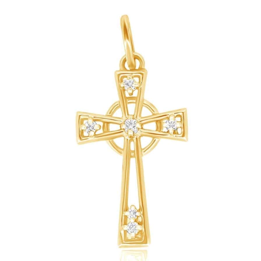 Diamond Celtic Cross Pendant, 14k Solid Gold, Natural Diamonds, Religious Necklace With Adjustable Chain, Everyday Minimalist Jewelry