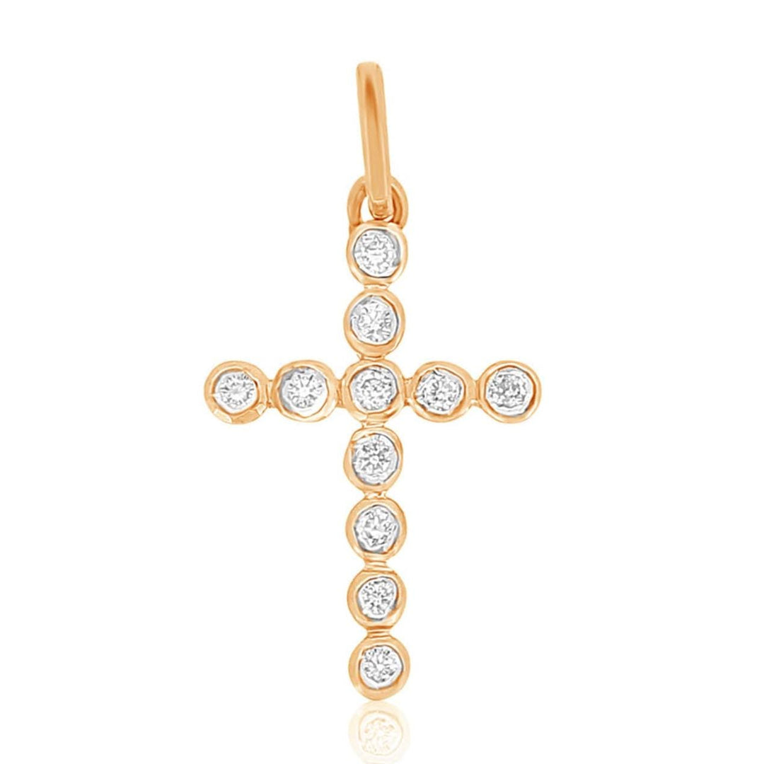 Diamond Cross Pendant, 14k Solid Gold, Natural Diamonds, Bezel Set Religious Jewelry, Everyday Minimalist Necklace With Adjustable Chain
