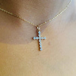 Load image into Gallery viewer, Diamond Cross Pendant, 14k Solid Gold, Natural Diamonds, Bezel Set Religious Jewelry, Everyday Minimalist Necklace With Adjustable Chain
