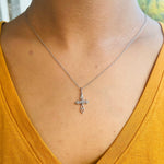 Load image into Gallery viewer, Floral Diamond Cross Pendant, 14k Solid Gold, Natural Diamonds, Petal Faith Necklace With Adjustable Chain, Everyday Minimalist Jewelry
