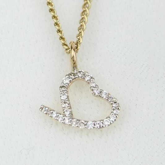 Heart Diamond Charm Pendant, 14k Solid Gold, Natural Diamonds, Open Heart Love Necklace, Everyday Minimalist Jewelry, Layering Necklace