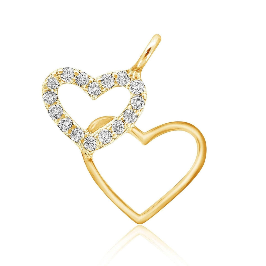 Double Heart Gold Charm Pendant, 14k Solid Gold, Natural Diamonds, Intertwined Love Necklace, Everyday Minimalist Jewelry