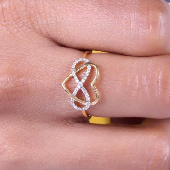 Infinity Heart Diamond Ring, 14k Solid Gold, Natural Diamonds, Proposal Love Ring, , Everyday Jewelry Gift For Her