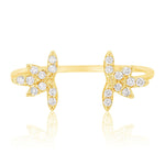 Load image into Gallery viewer, Center Open Diamond Cuff Ring, 14k Solid Gold, Natural Diamonds, , Everyday Floral Jewelry Gift For Her

