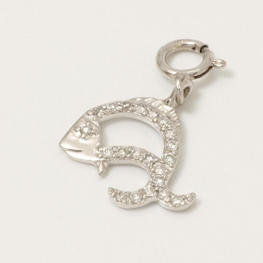 Fish Diamond Charm Pendant, 14k Solid Gold, Natural Diamonds, Animal Jewelry, Dainty Charm Necklace, Gift For Her