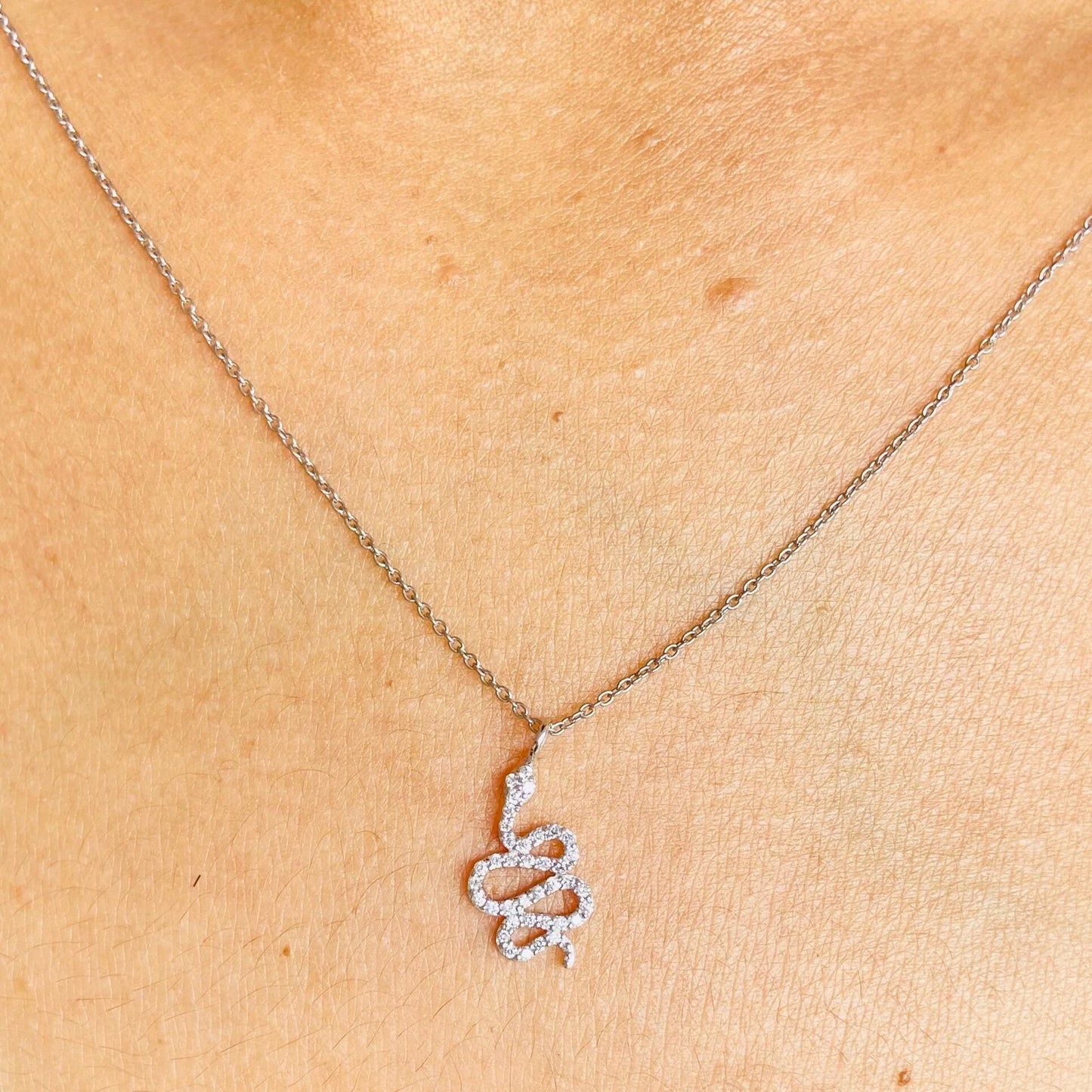 Snake Diamond Charm Pendant, 14K Solid Gold, Natural Diamonds, Stackable Serpent Necklace, Animal Bracelet, Gothic Jewelry, Gift for her