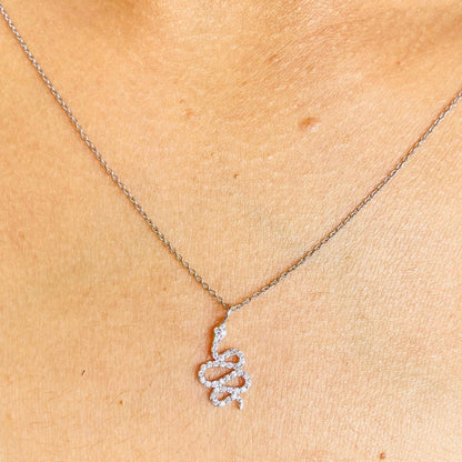 Snake Diamond Charm Pendant, 14K Solid Gold, Natural Diamonds, Stackable Serpent Necklace, Animal Bracelet, Gothic Jewelry, Gift for her