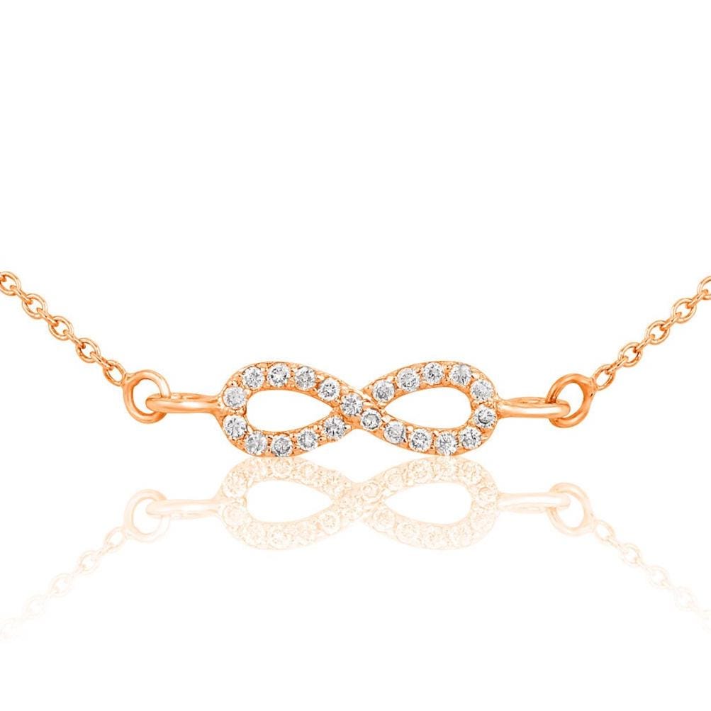 Infinity Charm Diamond Necklace, 14k Solid Gold, Natural Diamonds, Dainty Eternity Necklace, Minimalist Stacking Necklace, Gift For Her