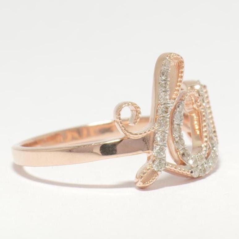 Diamond Love Ring, 14K Solid Gold, Proposal Ring, Natural Diamonds, Script Word Letter Ring, Romantic Statement Jewelry, Gift For Her