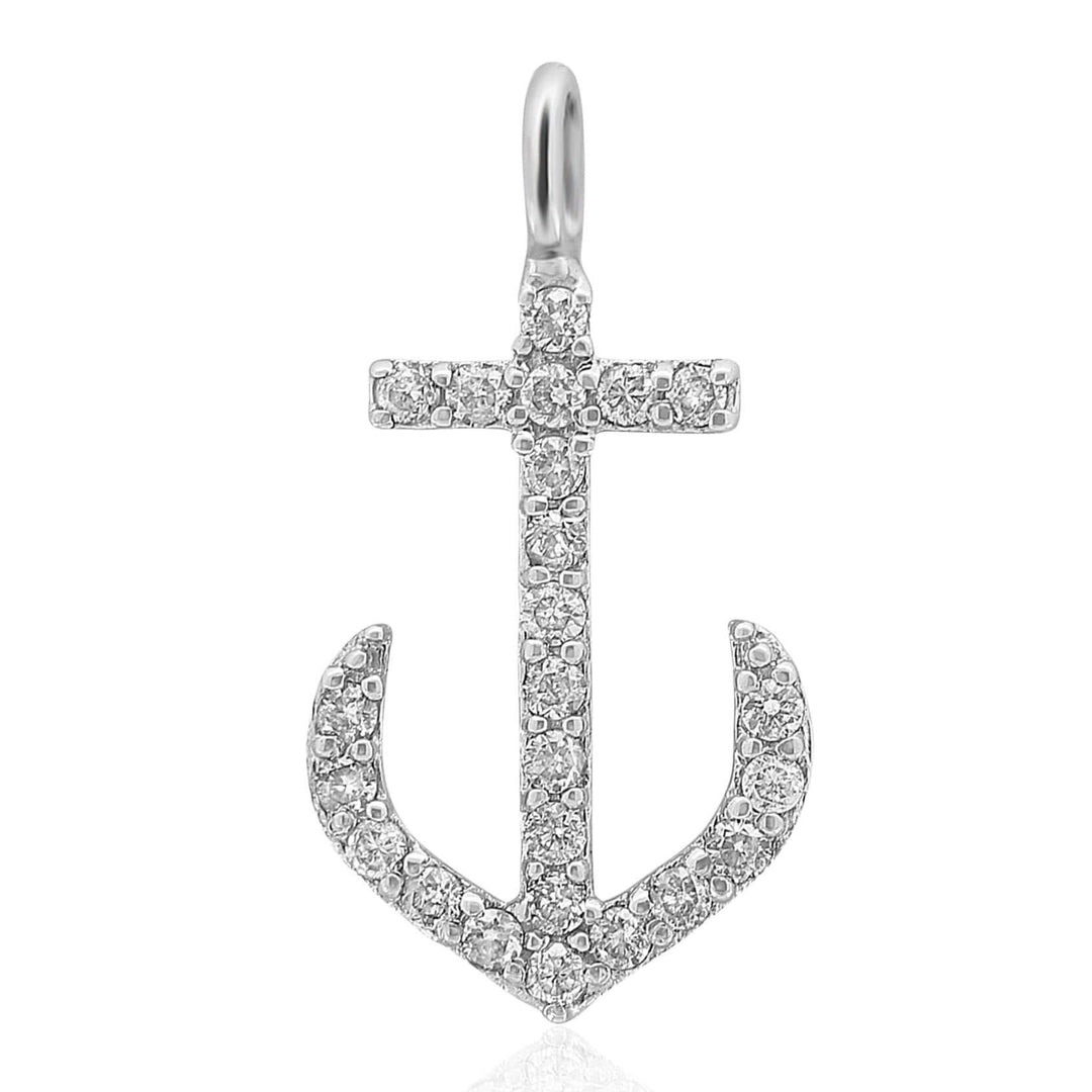 Anchor Diamond Pendant Charm, 14k Solid Gold, Natural Diamonds, Minimalist Gold Anchor Necklace, Valentine Gift