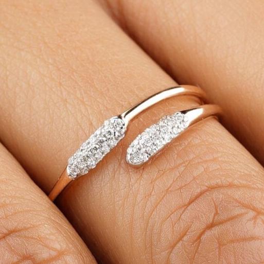 Diamond Cuff Ring, 14K Solid Gold, Promise Ring, Natural Diamonds, , Everyday Jewelry Gift For Her