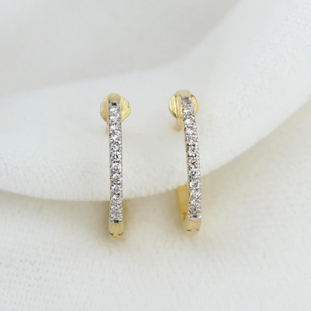 Small Diamond Plug Earrings, 14K Solid Gold, Natural Diamonds, Gift For Her