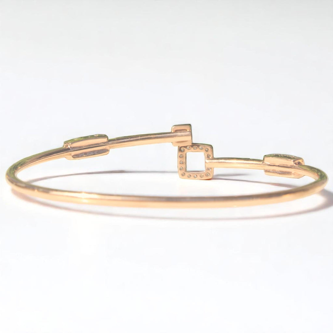 Geometric Diamond Cuff Bracelet, 14k Solid Gold, Natural Diamonds, Mother Of Pearl Open Stackable Bracelet, Dual Styling Statement Jewelry