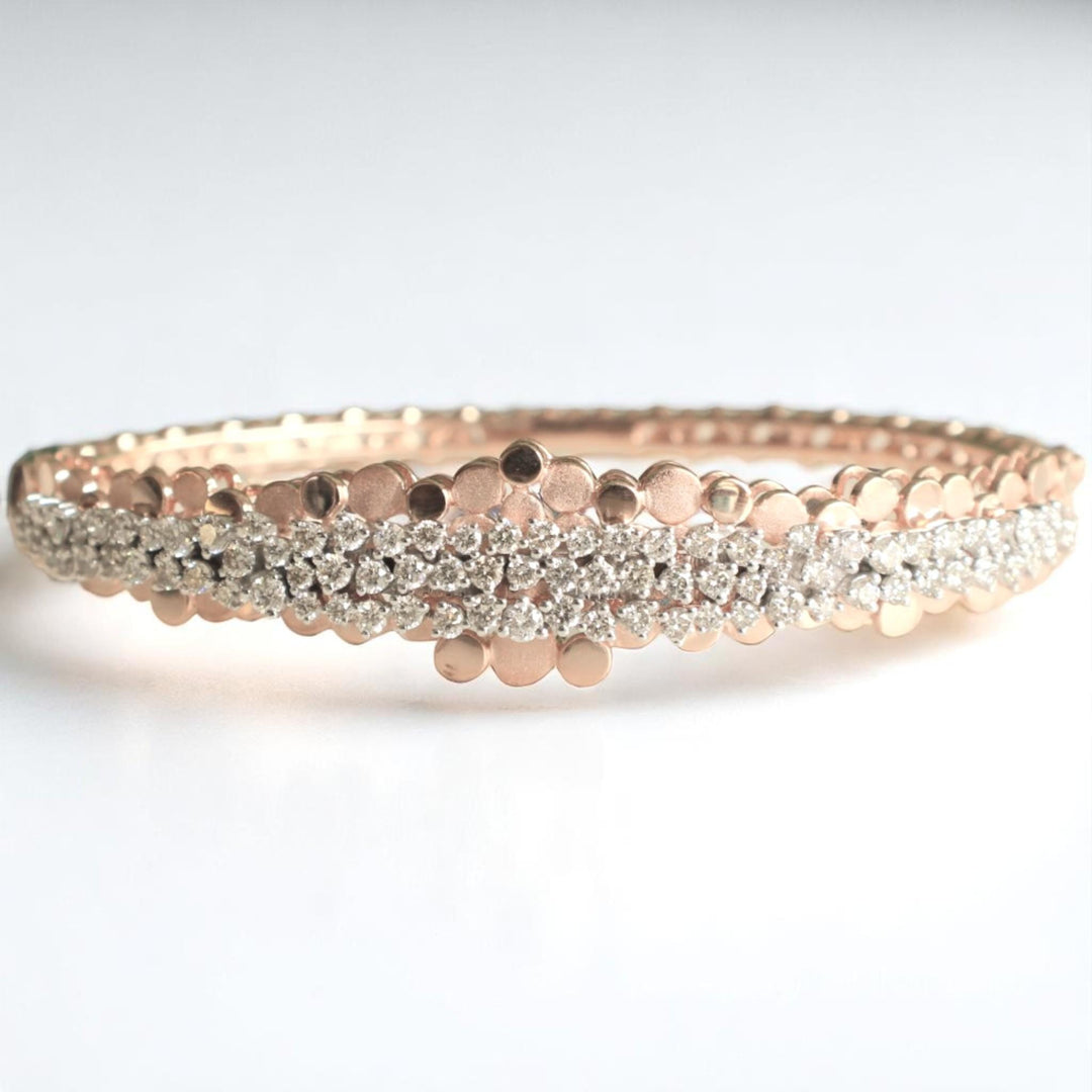 Cluster Diamond Bangle Bracelet, 14k Solid Gold, Natural Diamonds, Bubble Dot Bangle, Statement Stackable Jewelry, Bridal Wedding Bracelet