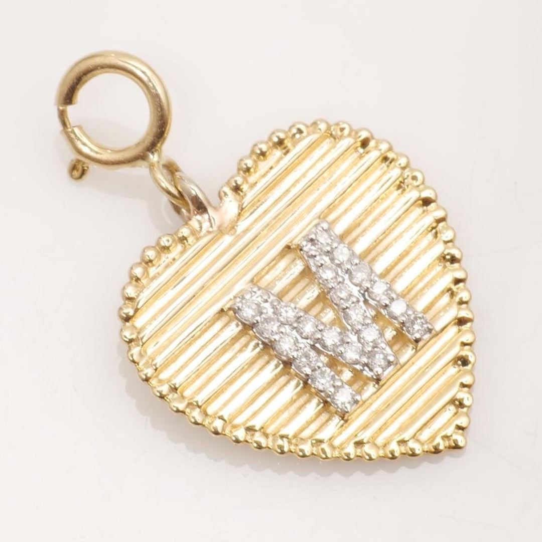 Heart Initial Diamond Charm, 14k Solid Gold, Natural Diamond, Everyday Staking Personalised Jewelry, Textured Letter Necklace, Ready To Ship