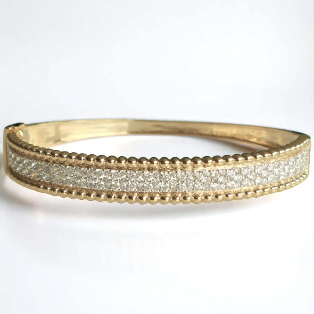 Gold Beaded Natural Diamond Broad Bracelet: 14k Solid Gold Cluster Pave Bangle Jewellery, Certified Jewelry