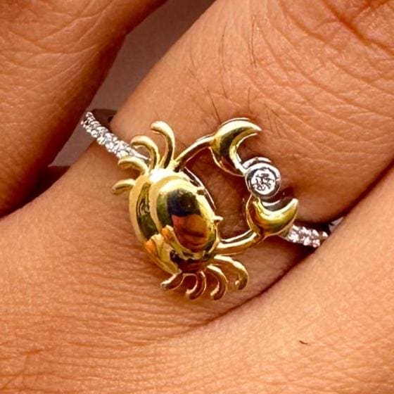 Zodiac Crab Diamond Ring, 14k Solid Gold, Natural Diamonds, Cancerian Sign, Minimalist Everyday Jewelry, Ready To Ship