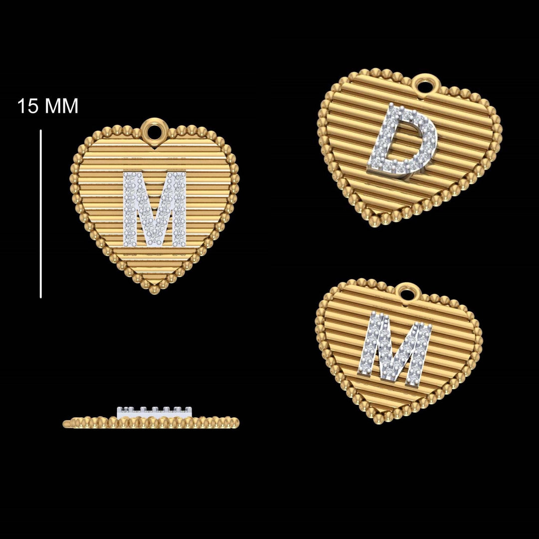 Heart Initial Diamond Charm, 14k Solid Gold, Natural Diamond, Everyday Staking Personalised Jewelry, Textured Letter Necklace, Ready To Ship