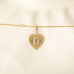 Load image into Gallery viewer, Heart Initial Diamond Charm, 14k Solid Gold, Natural Diamond, Everyday Staking Personalised Jewelry, Textured Letter Necklace, Ready To Ship
