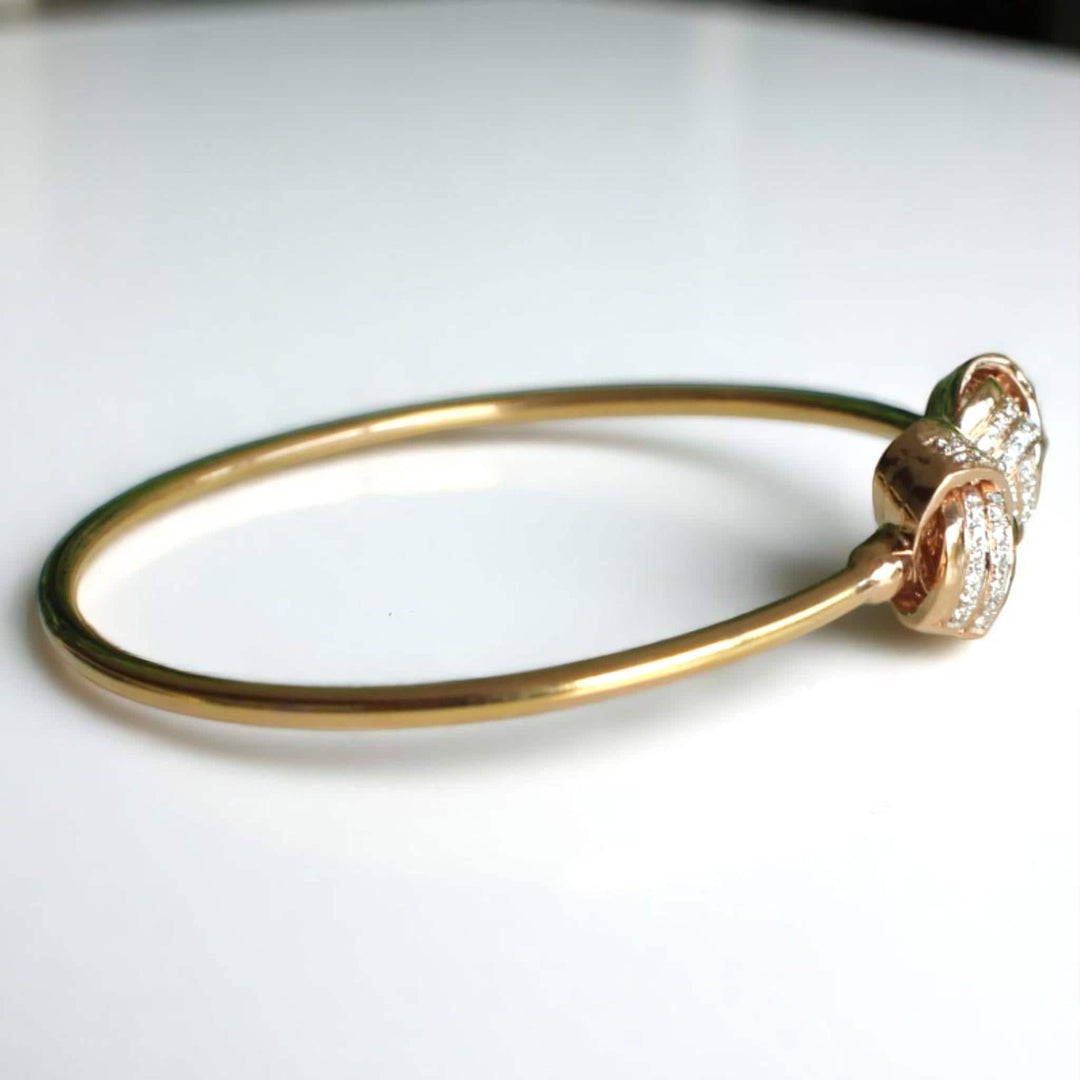 Love Knots Natural Diamond Open Cuff Bracelet: 14K Solid Gold Minimalistic Stackable Jewellery, Certified Jewelry