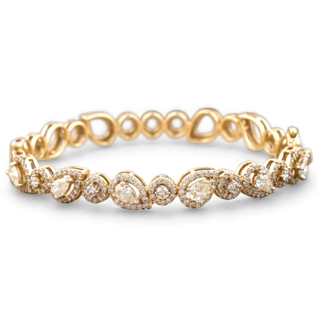 Teardrop Diamond Bracelet, 14k Solid Gold, Natural Diamond, Fancy Cluster Link Bangle, Stackable Filigree Bracelet, Statement Bridal Jewelry