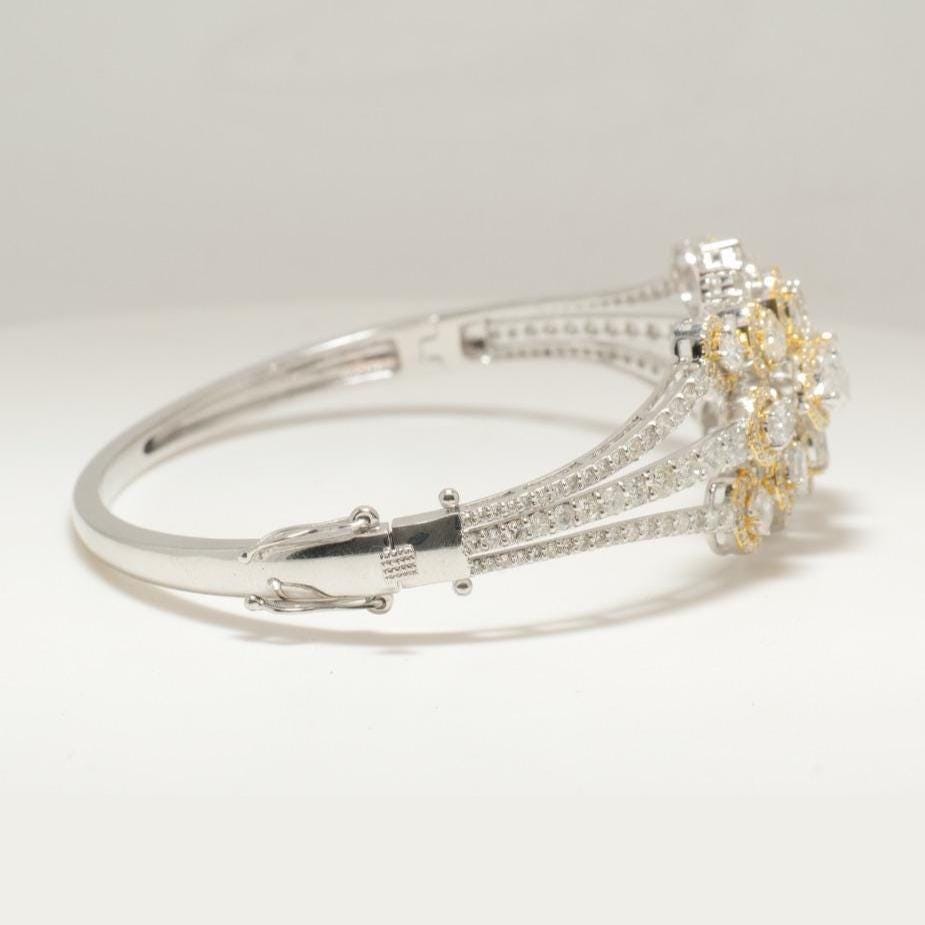 Floral Cluster Diamond Bracelet, 14k Solid Gold, Fancy Natural Diamonds, Halo Cocktail Bangle, Bold Statement Bracelet, Bridal Cuff Jewelry