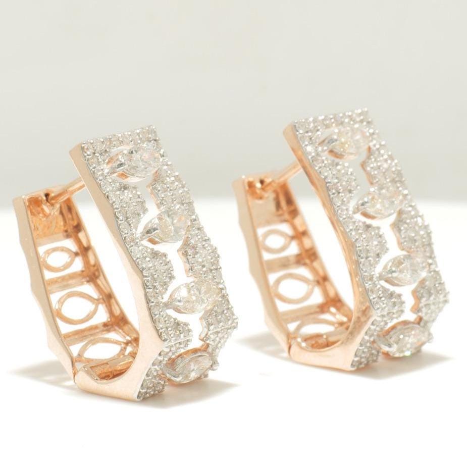 Marquise Diamond Huggie Earrings, 14k Solid Gold,  Natural Diamonds, Halo Cocktail Jewelry, Geometric Statement Earrings, Wedding Huggies