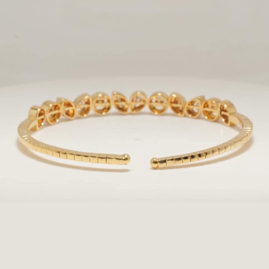 Pear & Marquise Cuff Diamond Bracelet, 14k Solid Gold, Natural Diamonds, Halo Statement Bangle, Stackable Open Bridal Cocktail Jewelry
