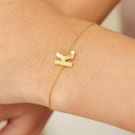 Load image into Gallery viewer, Personalized Flute Initial Diamond Bracelet, 14k Solid Gold, Natural Diamonds, Custom letter Everyday Jewelry, Word Charm Stacking Chain
