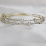 Load image into Gallery viewer, Dual Line Diamond Cuff Bracelet, 14k Solid Gold, Natural Diamonds, Cluster Illusion Bangle, Stackable Jewelry, Statement Bridal Cuff
