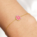 Load image into Gallery viewer, Personalized Initial Halo Diamond Enamel Bracelet, 14k Solid Gold Chain, Natural Diamond, Stacking Custom Chain, Minimalist Everyday Jewelry
