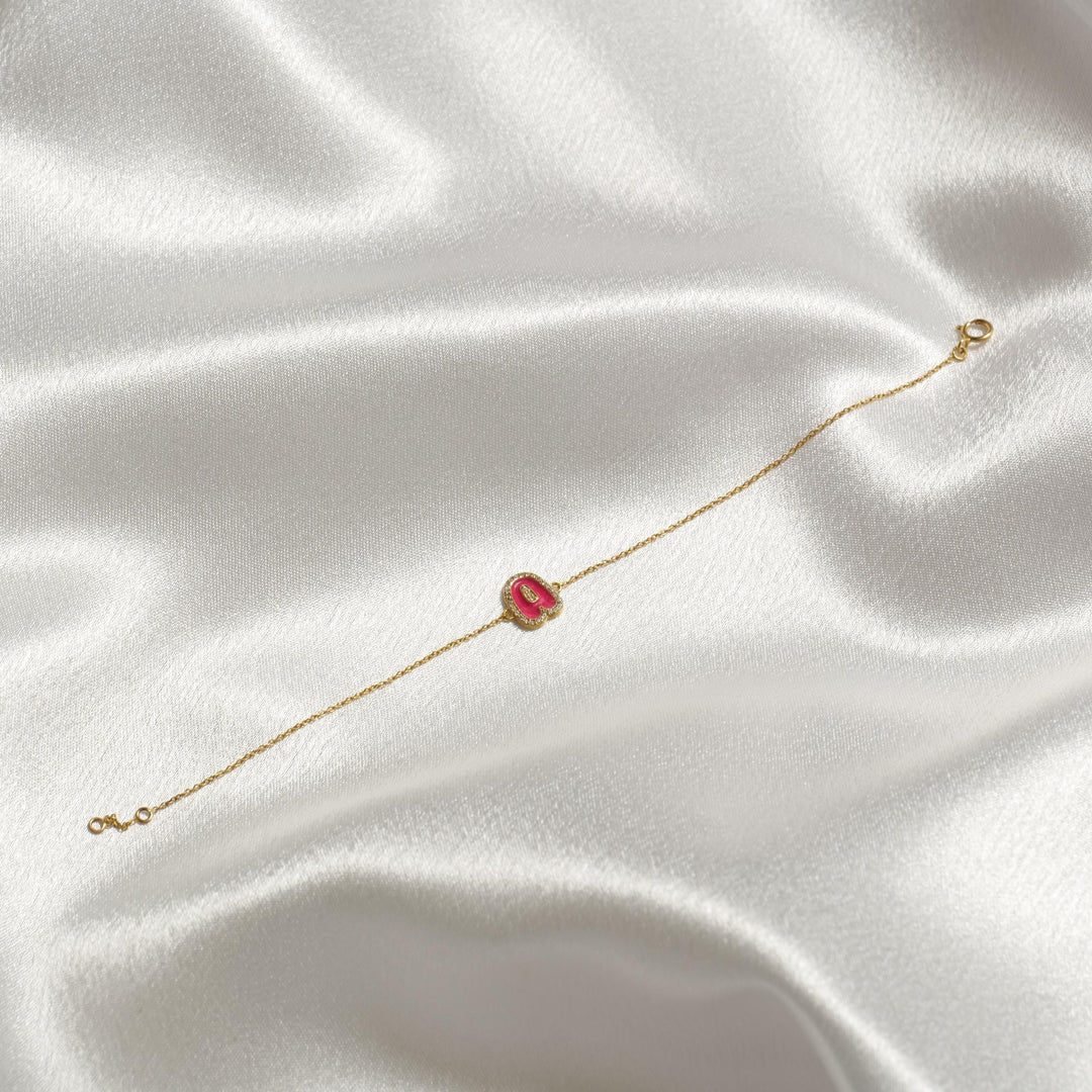 Personalized Initial Halo Diamond Enamel Bracelet, 14k Solid Gold Chain, Natural Diamond, Stacking Custom Chain, Minimalist Everyday Jewelry