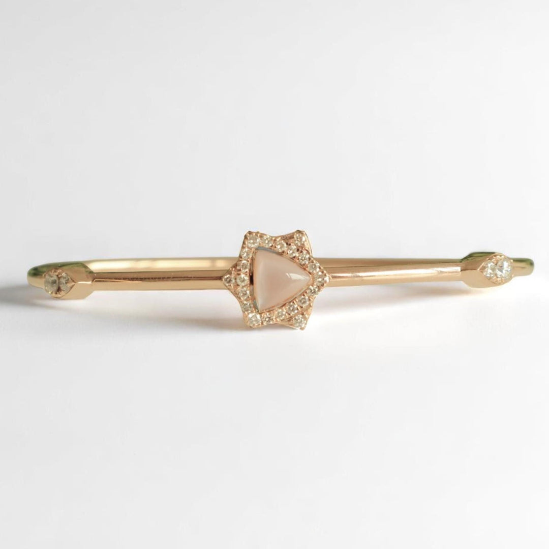 Star Triangle Diamond Bracelet, 14k Solid Gold, Natural Diamonds, Mother Of Pearl Dual Styling Cuff Bangle, Statement Minimalistic Jewelry