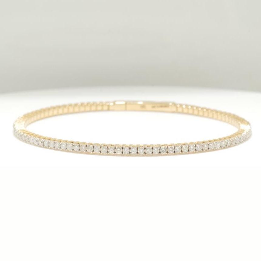 Single Row Diamond Bracelet, 14k Solid Gold, Natural Diamond, Sleek Everyday Jewelry, Flexible Stacking Bangle, Minimalist Eternity Bracelet