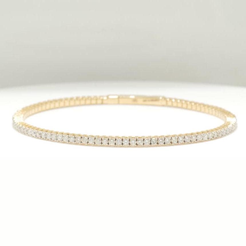 Single Row Sleek Natural Diamond Bangle Bracelet: 14k Solid Gold Flexible Stacking Everyday Jewellery, Eternity Bracelet, Certified Jewelry