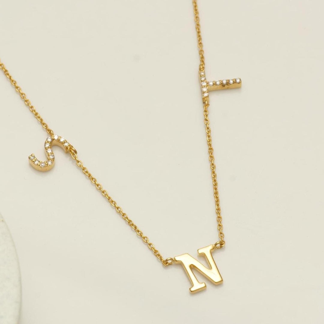 Personalized Initials Diamond Necklace, 14k Solid Gold, Natural Diamonds,  Name Charm Stacking Jewelry, Customized Minimalist Necklace